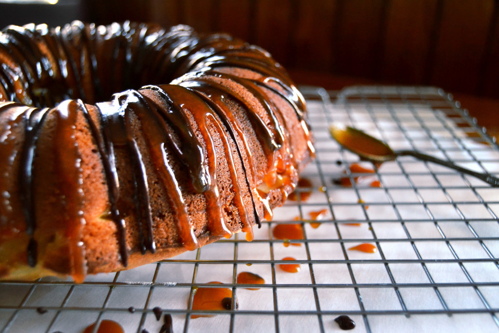 Pear Cake with Caramel Chocolate Drizzle