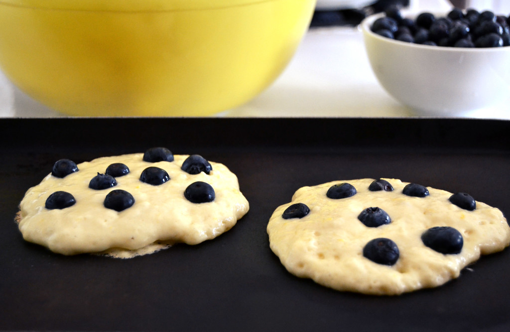 blueberry pancakes frying