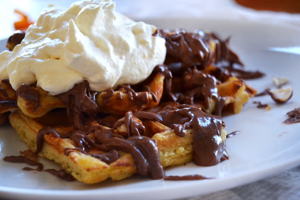 orange waffles and chocolate hazelnut