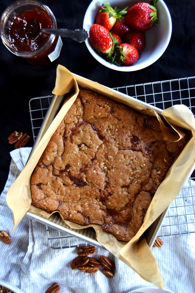 brown butter strawberry pecan blondies