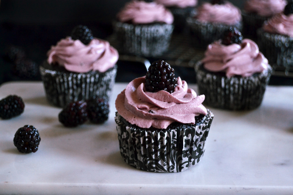 chocolate walnut cupcakes blackberry frosting