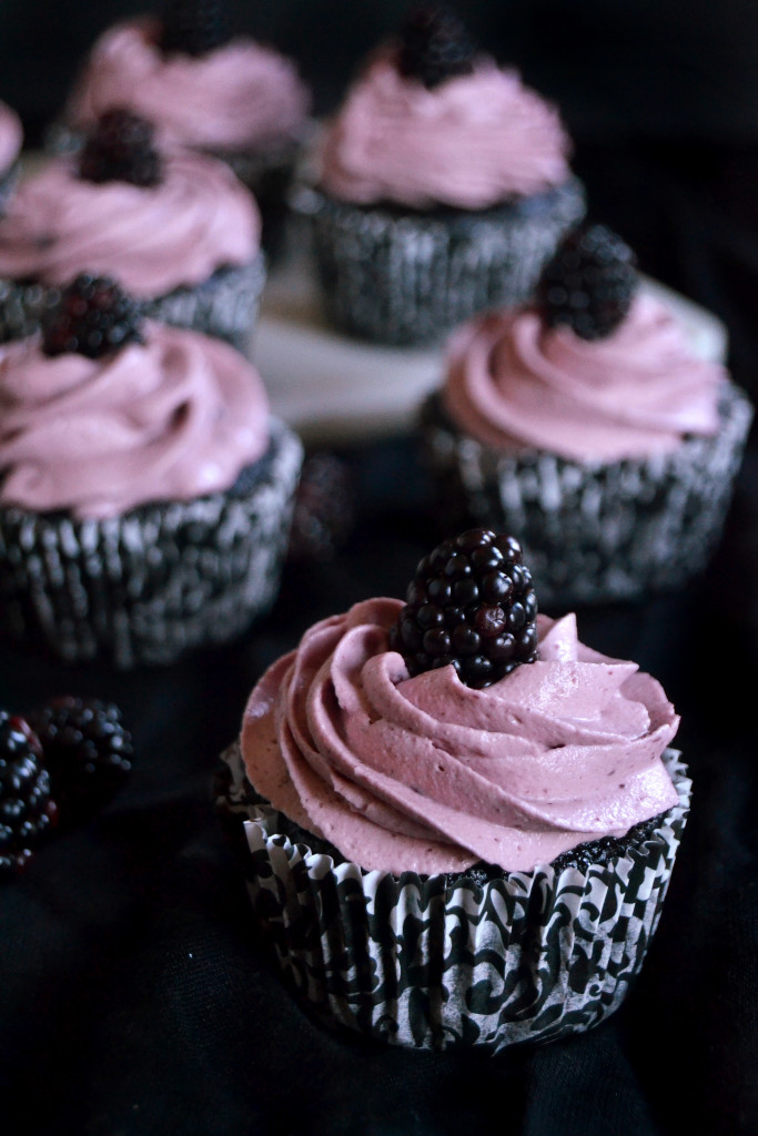 walnut chocolate cupcake blackberry buttercream