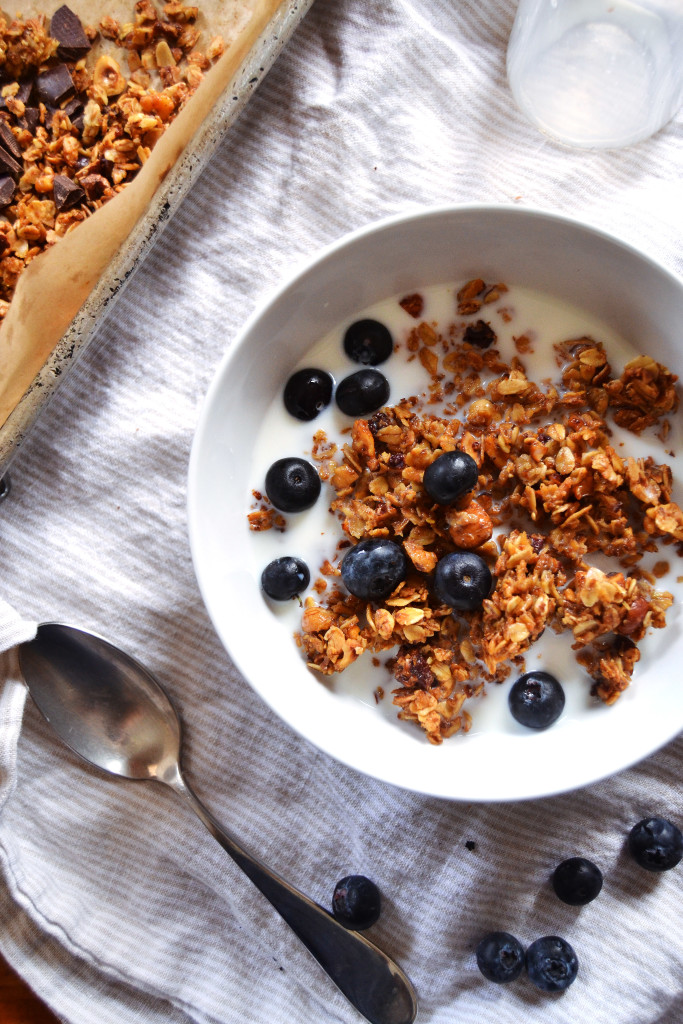 nutty granola with almond milk