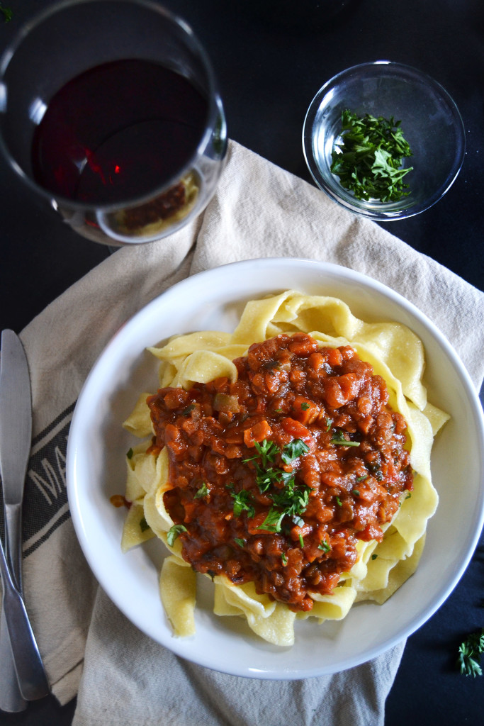 vegan ragu on tagliatelle