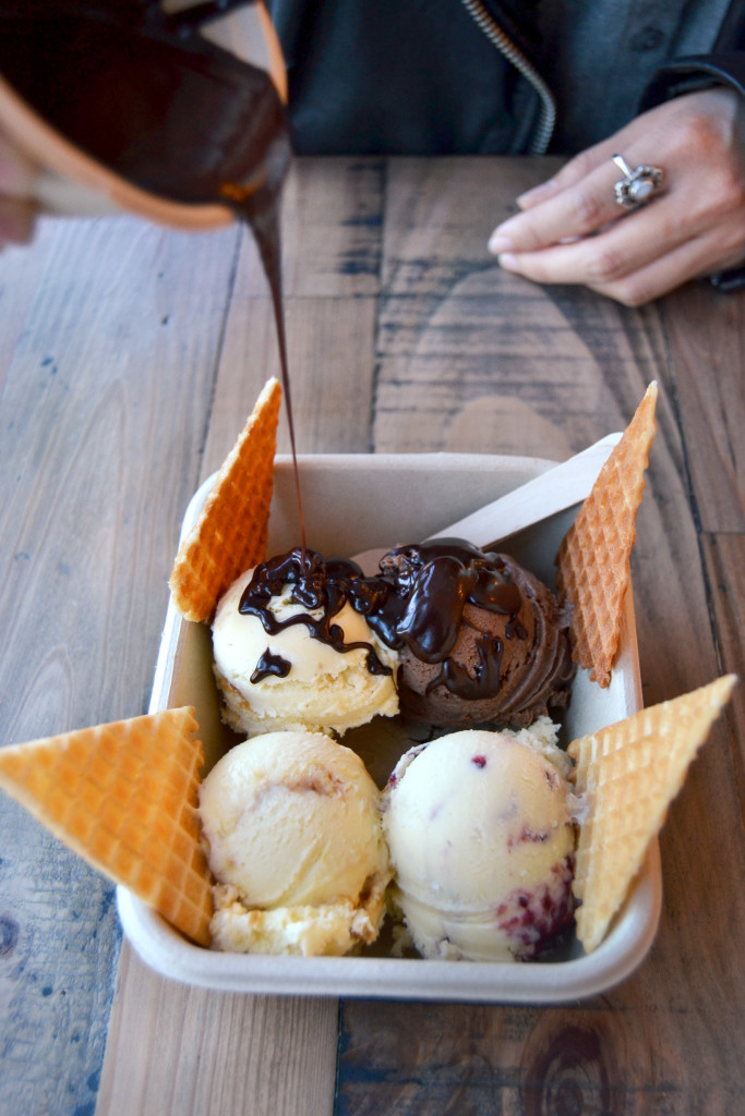 Honeycomb Hot Fudge over ice cream flight yinandyolk.com