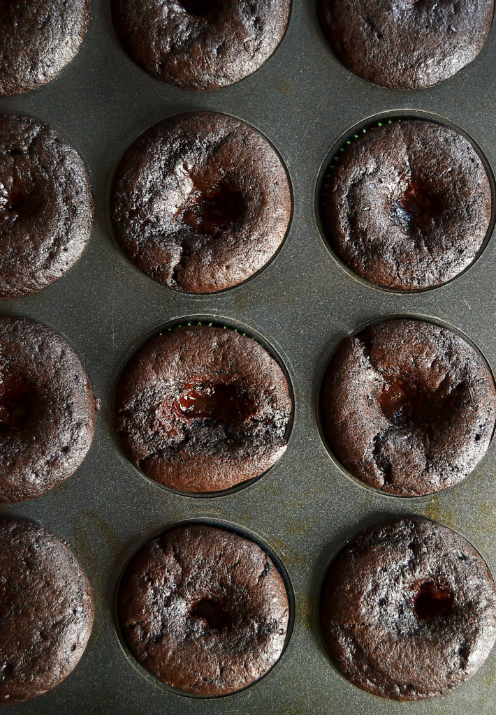 Chocolate cupcakes with gooey ganache filling