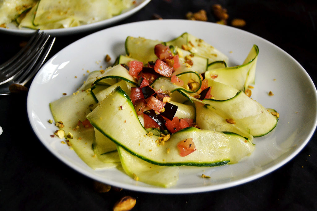 zucchini tagliatelle salad close up