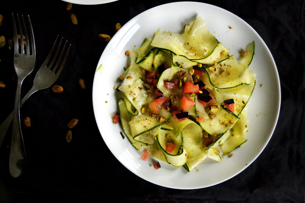 zucchini plum pistachio salad plate