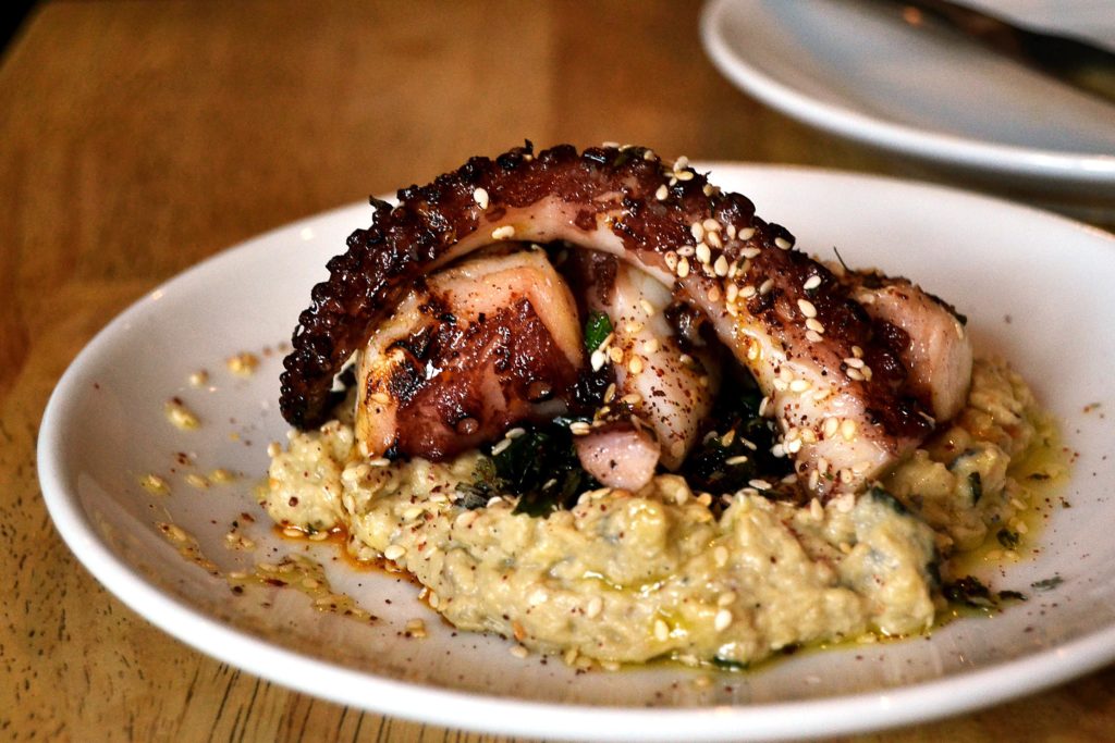 Grilled Octopus on Baba Ganoush