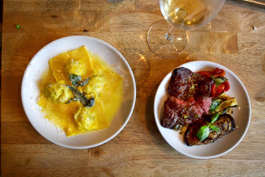 Ravioli and Steak dishes from Popolo London