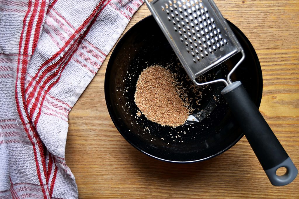 freshly grated nutmeg in bowl