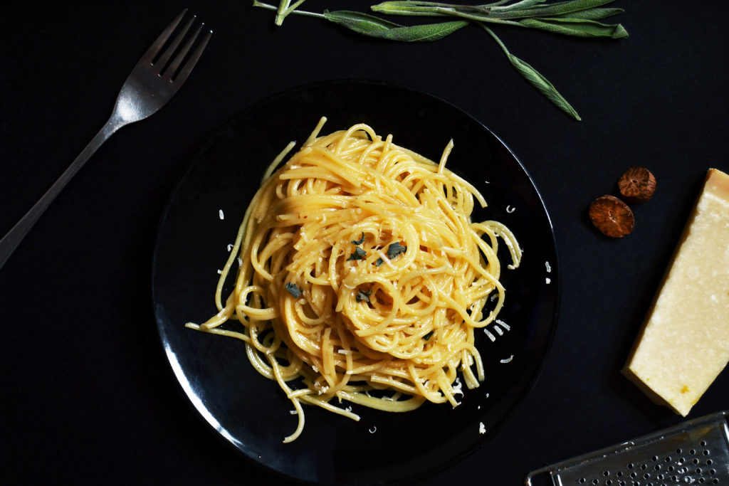 sage and butter pasta on plate